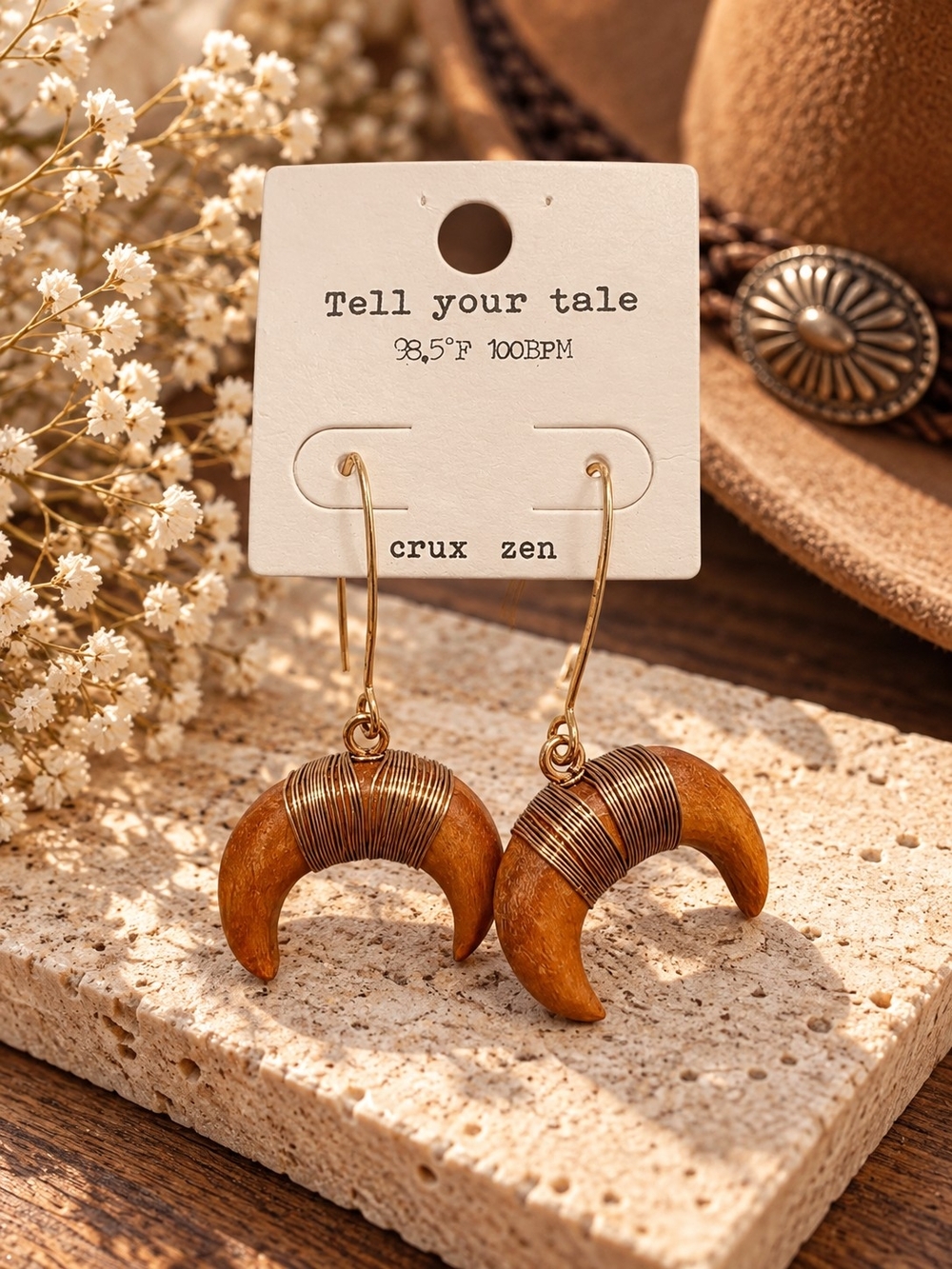 Wooden Crescent Dangle Earrings